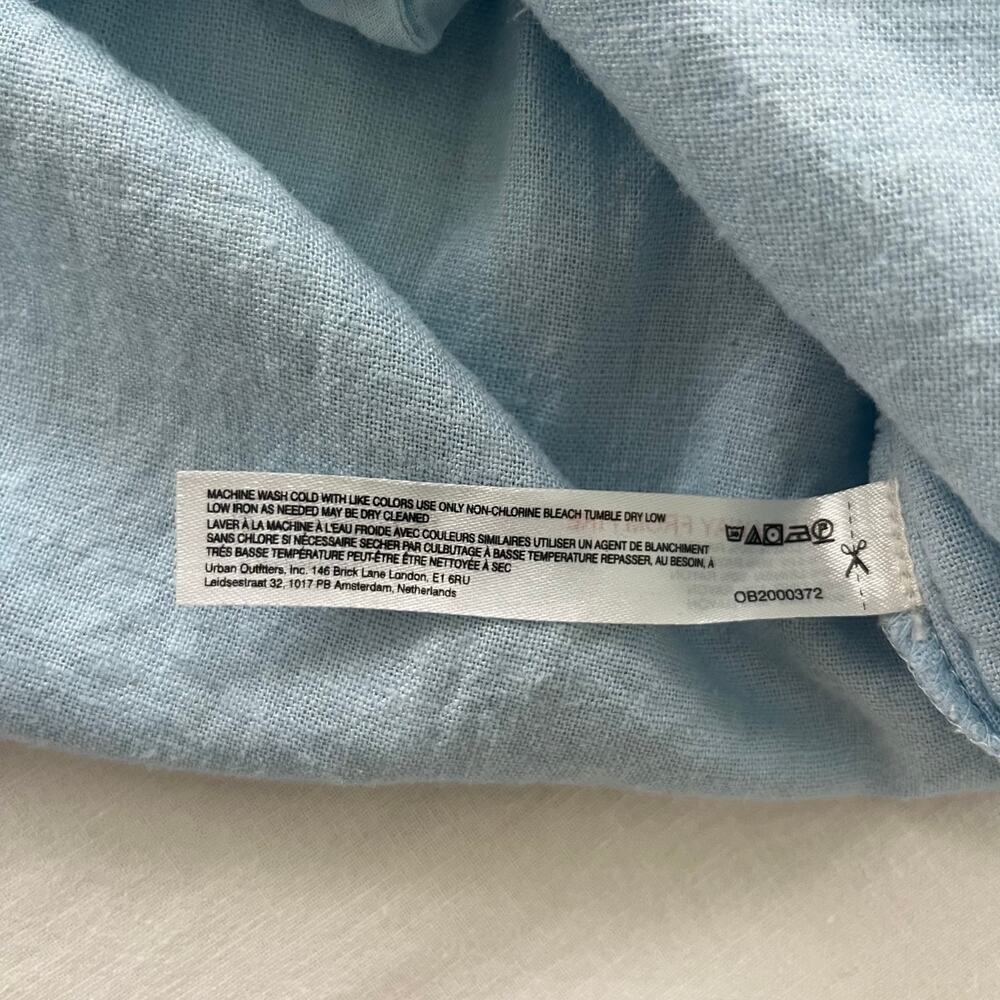 Free People Blue Perri Puff Sleeve Button Front Drop Waist Mini Dress Size Large - Picture 12 of 14